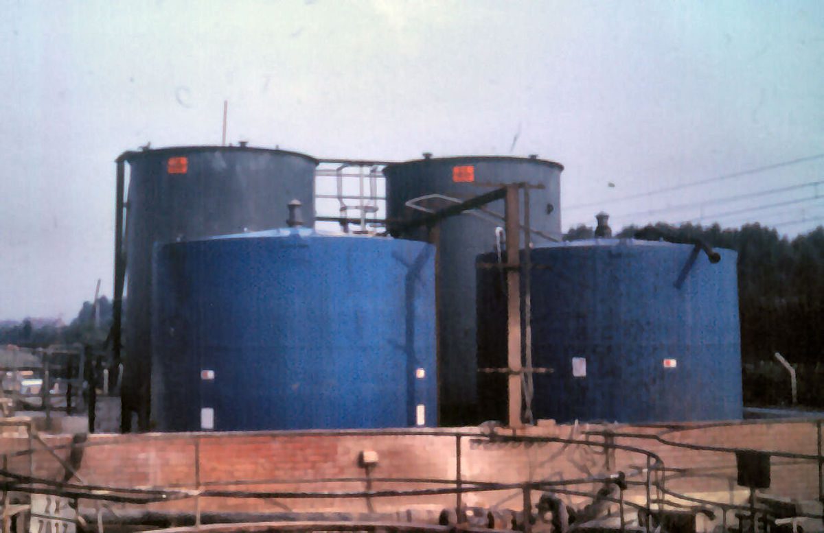 Blue industrial tanks